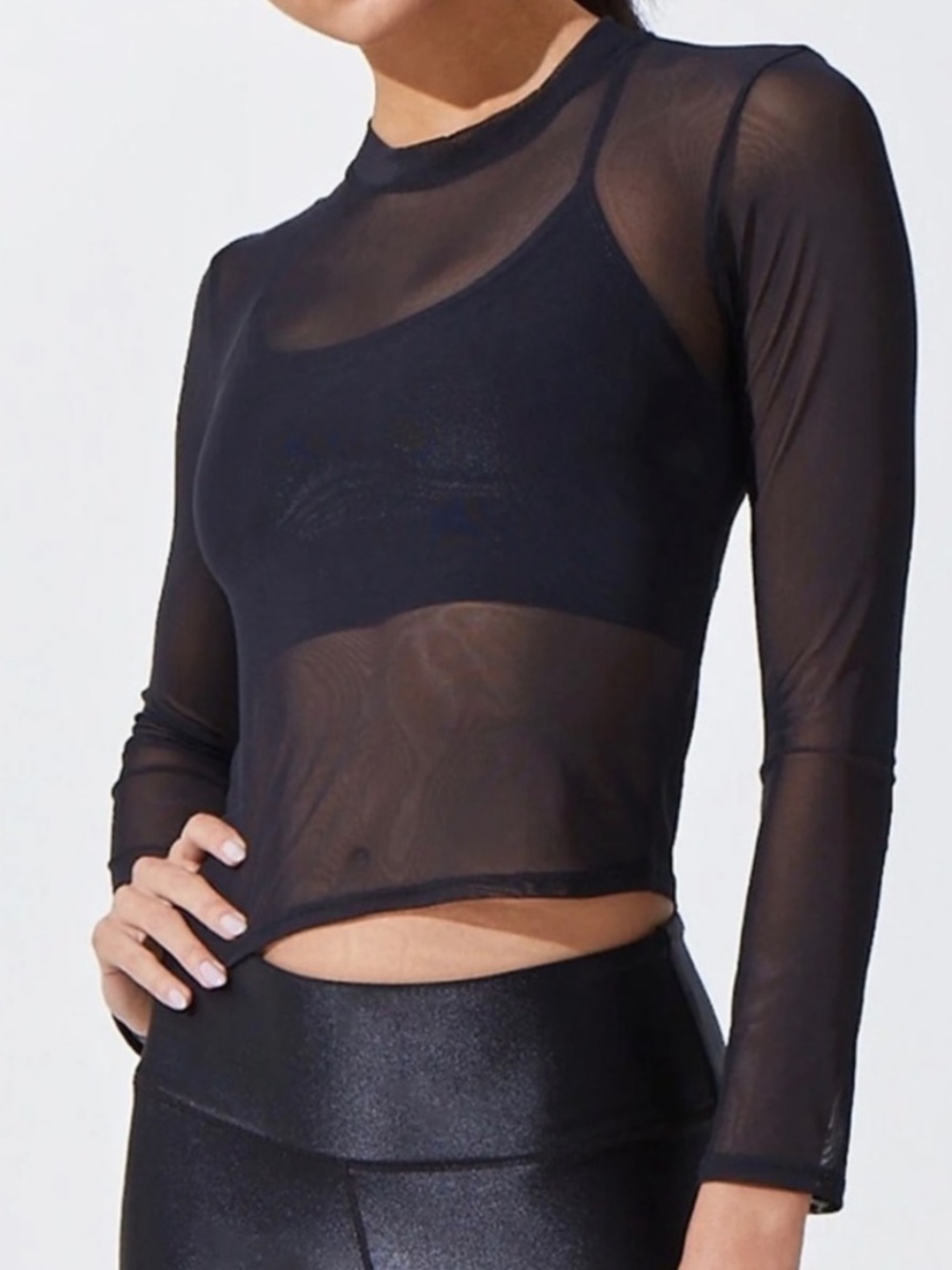 NWOT Noli Mesh Tone Long Sleeve Top - Black, size S